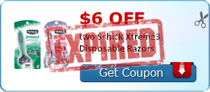 RESET COUPON for $6.00 off two Schick Xtreme3 Disposable Razors 